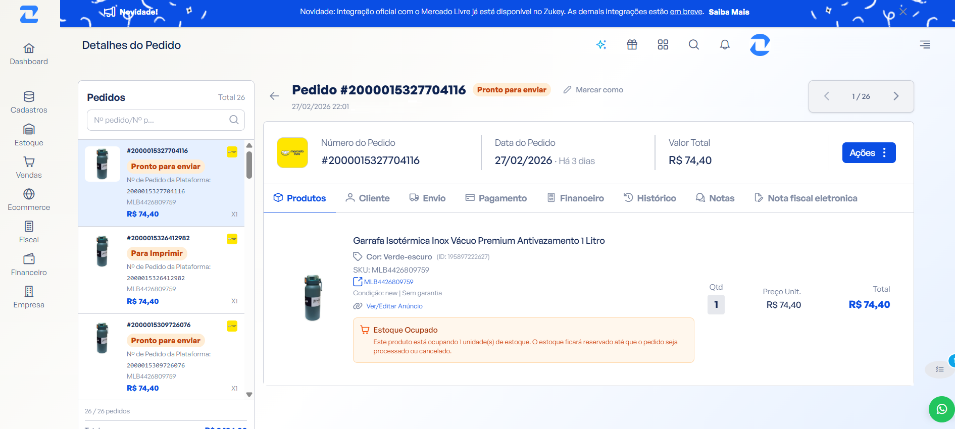 Detalhes de pedido no ERP marketplace